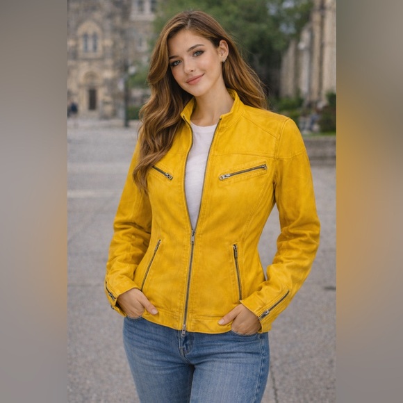 Jackets & Blazers - Genuine Leather Jacket in Yellow